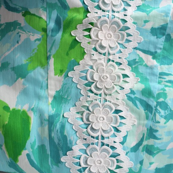 Lilly Pulitzer 00 Pearl Shift Dress in Poolside Blue Floral Lace Appliqués 2XS - Picture 6 of 10